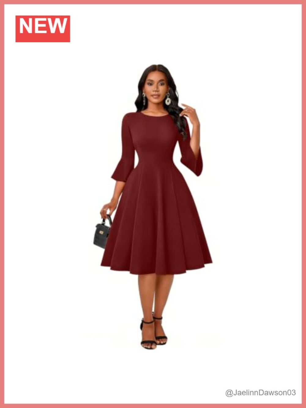 Flare 3/4 Sleeve Cocktail Dress A-Line Midi with Pockets